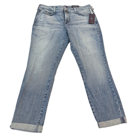 NYDJ Rachel Roll Cuff Ankle Pinstriped Denim Jeans Size 12 NWT - Picture 2 of 10